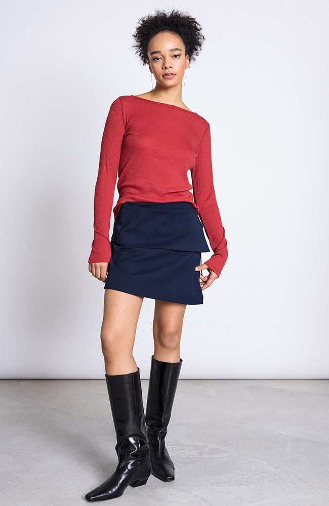 JAN N JUNE Tilla longsleeve mid red 100% merino wol voor dames | Sophie Stone