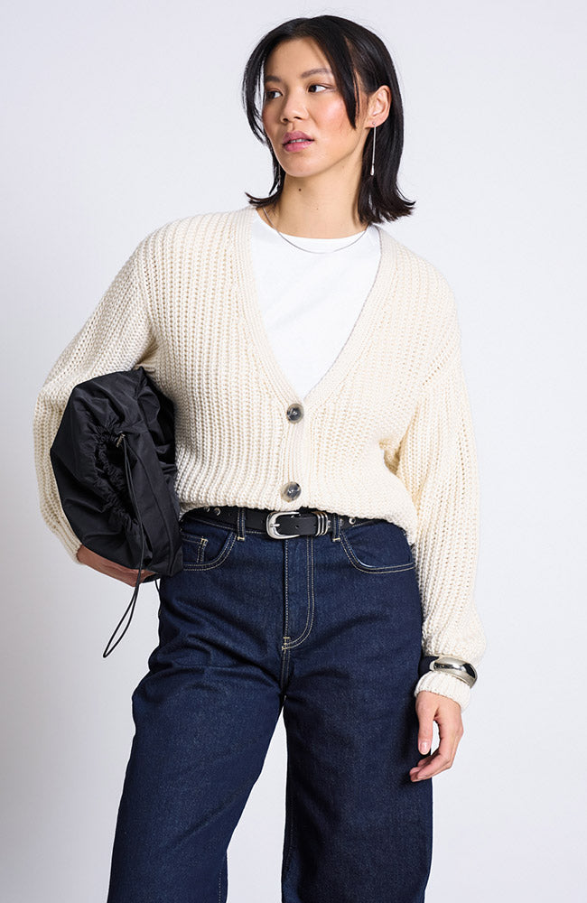JAN N JUNE Lena gebreid vest off-white 100% bio katoen dames | Sophie Stone