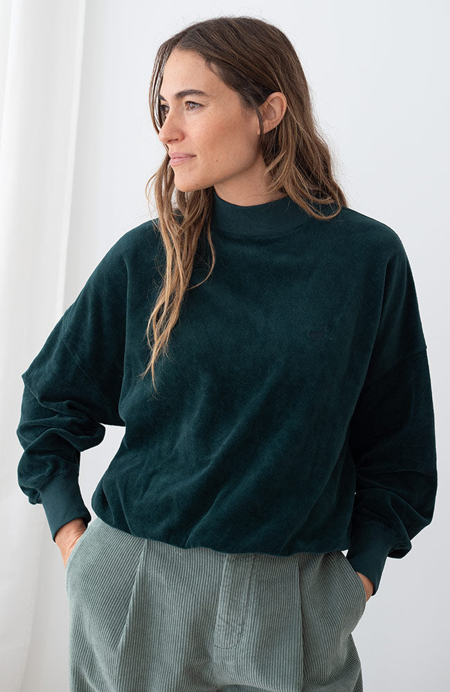 TWOTHIRDS Binz velvet sweater dark green 100% biologisch katoen dames | Sophie Stone