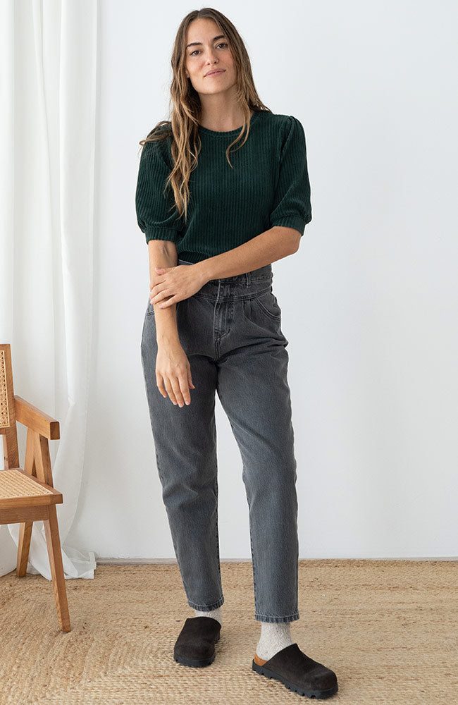 TWOTHIRDS Horst velvet shirt dark green van o.a. 76% bio katoen dames | Sophie Stone
