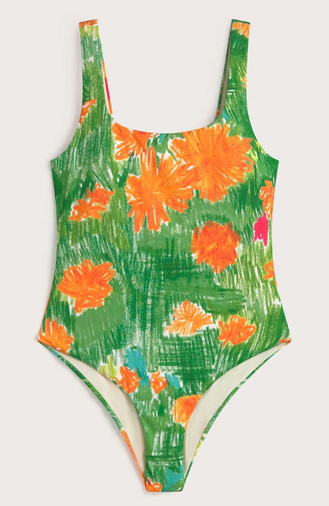 Thinking Mu Amalfi Crayon Swimsuit in Green, Made from Recycled Plastic, for Women | Sophie Stone