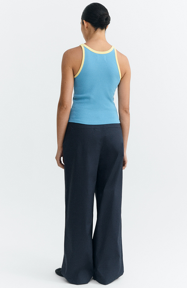 Thinking MU Harriet rib top blue yellow made from organic cotton for women | Sophie Stone