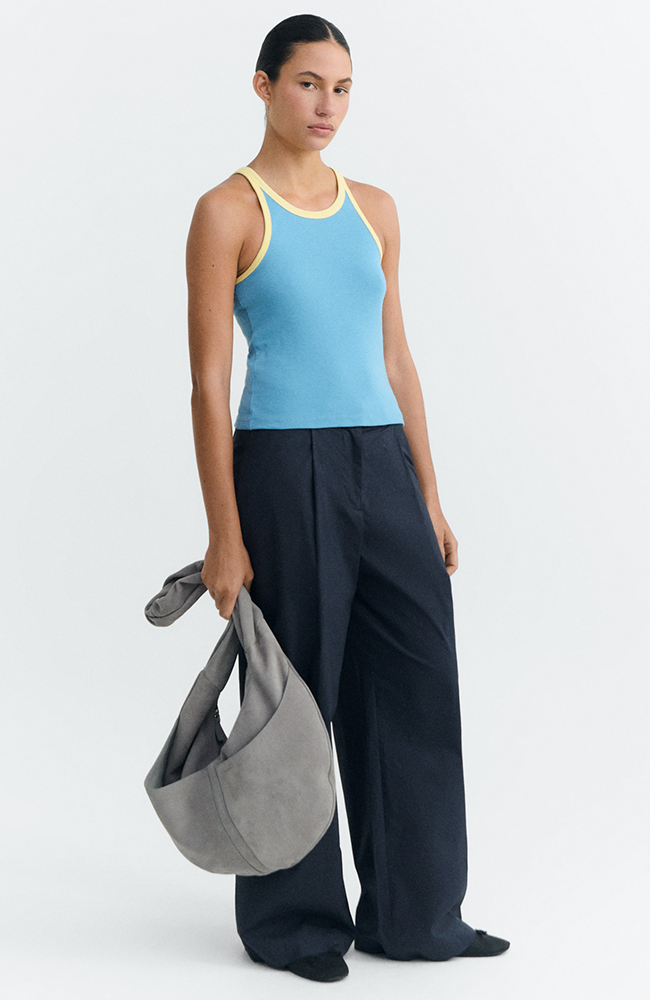 Thinking MU Harriet rib top blue yellow made from organic cotton women | Sophie Stone