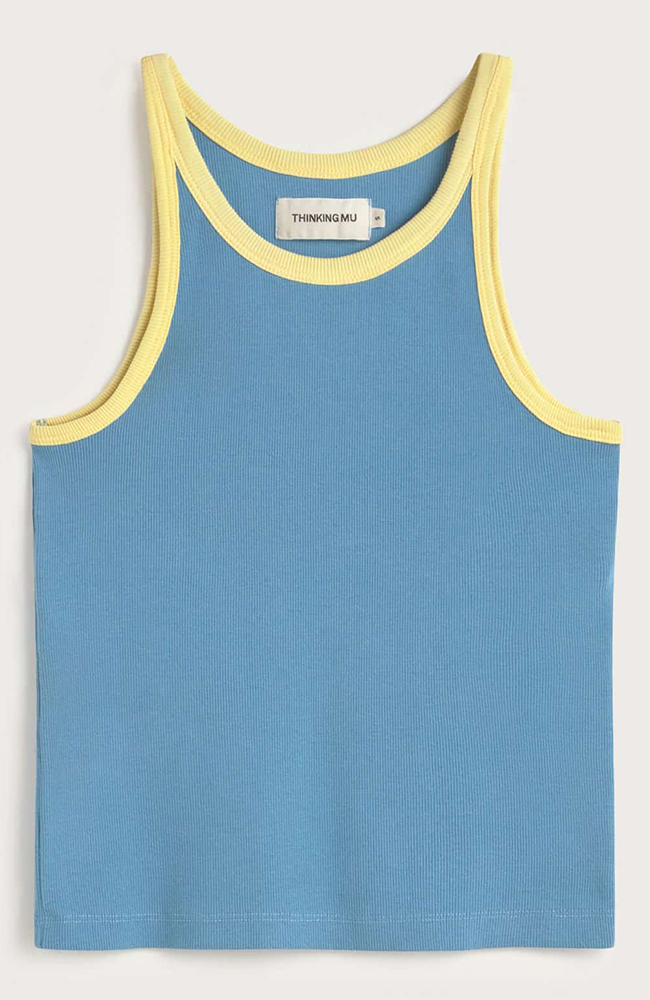 Thinking MU Harriet rib top blue yellow made from organic cotton for women | Sophie Stone