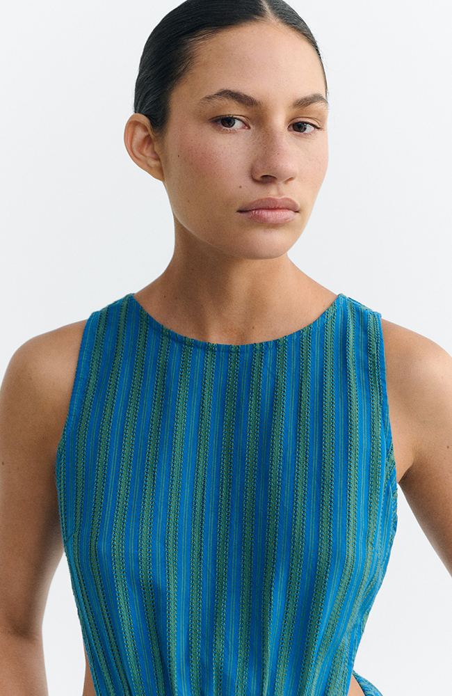 Thinking MU Kin Dress in Blue and Green, Made from Organic Cotton, for Women | Sophie Stone
