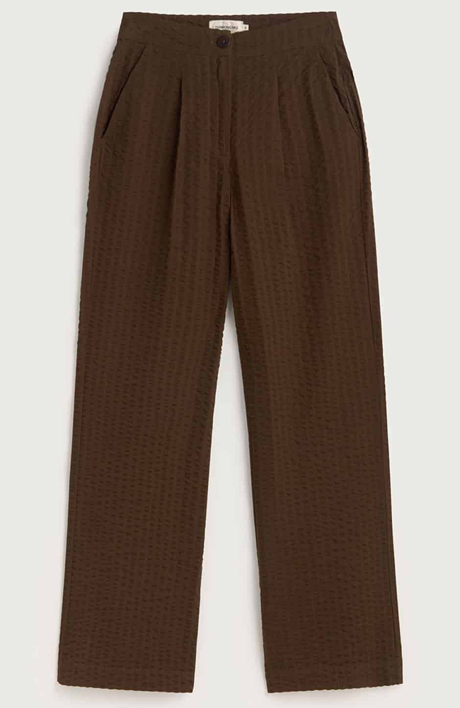 Thinking MU Manolita seersucker pants brown made from organic cotton for women | Sophie Stone