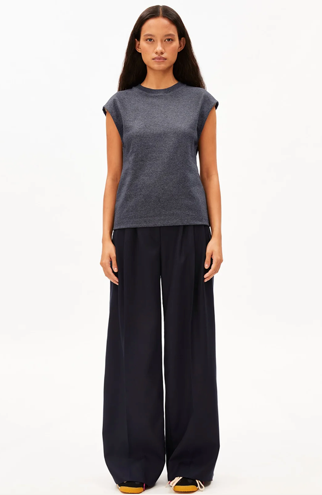 ARMEDANGELS Unwasted top steel melange van katoen vrouw | Sophie Stone