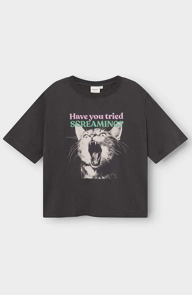 Dedicated Vadstena t-shirt screaming cat grijs biologisch katoen vrouw | Sophie Stone