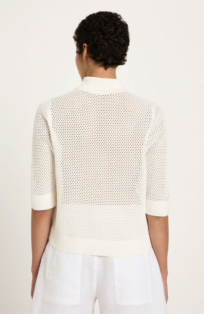 Lanius short-sleeved cardigan in off-white organic cotton for women | Sophie Stone