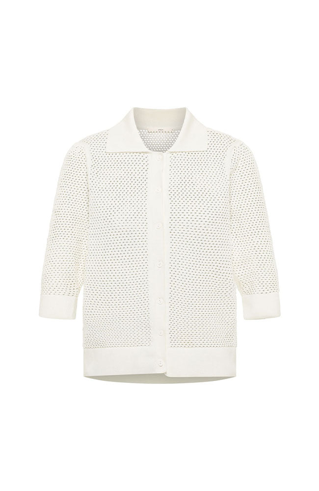Lanius short-sleeved cardigan in off-white organic cotton for women | Sophie Stone