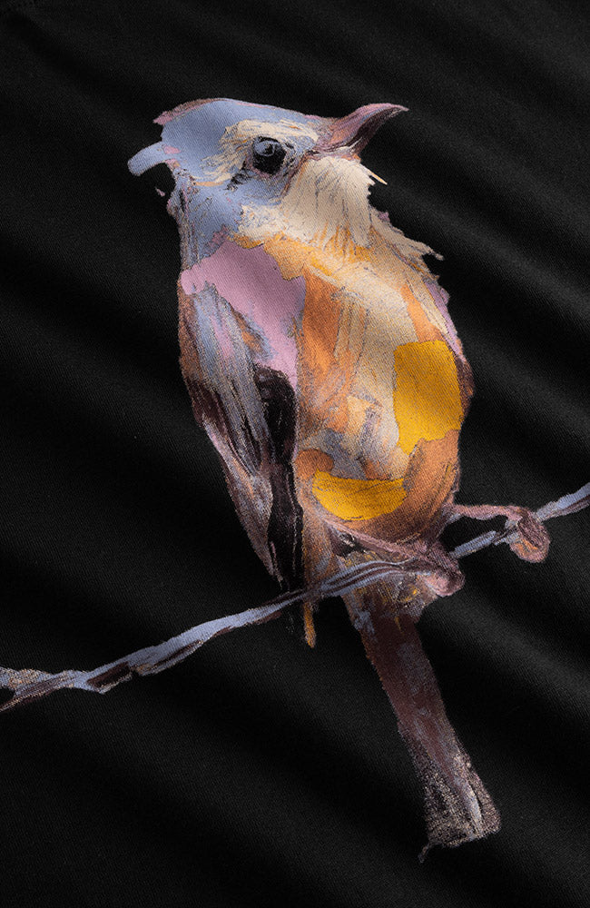 Dedicated T-shirt Visby Painted bird zwart van bio katoen vrouw | Sophie Stone