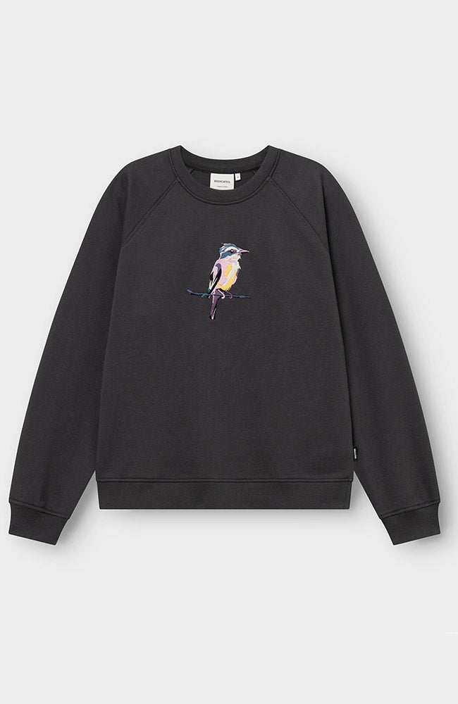 Dedicated Ystad sweater painted bird black 100% bio katoen dames | Sophie Stone