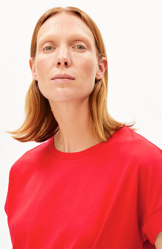 ARMEDANGELS Idaara T-shirt in red, made from organic cotton, for women | Sophie Stone