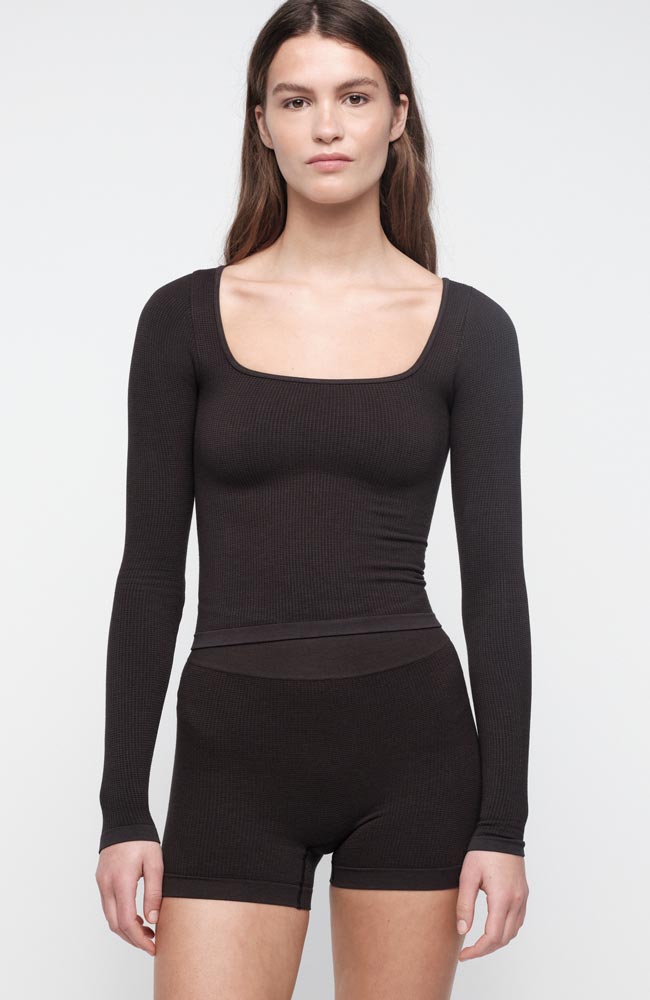 Organic Basics Long-Sleeve Waffle Shirt in Black, made from Ecovero, for women | Sophie Stone