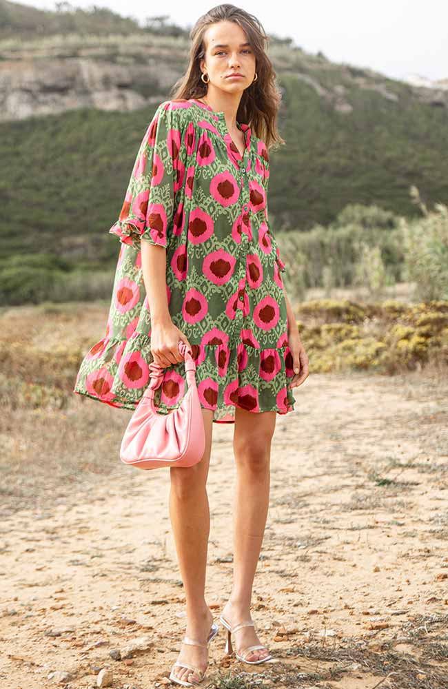 Poppyfield Sancho jurk roze groen van ECOVERO dames | Sophie Stone