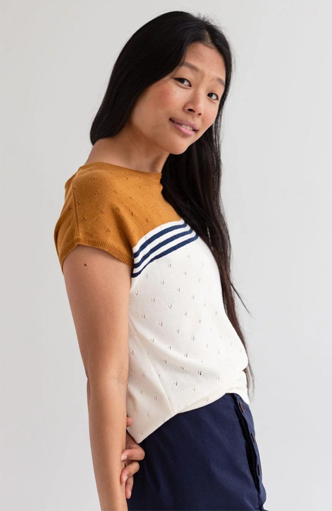 TWOTHIRDS Mariolu top ecru mustard made from organic cotton for women | Sophie Stone