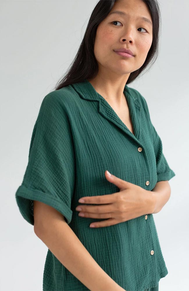 TWOTHIRDS Zuqar blouse in dark green, made from organic cotton for women | Sophie Stone