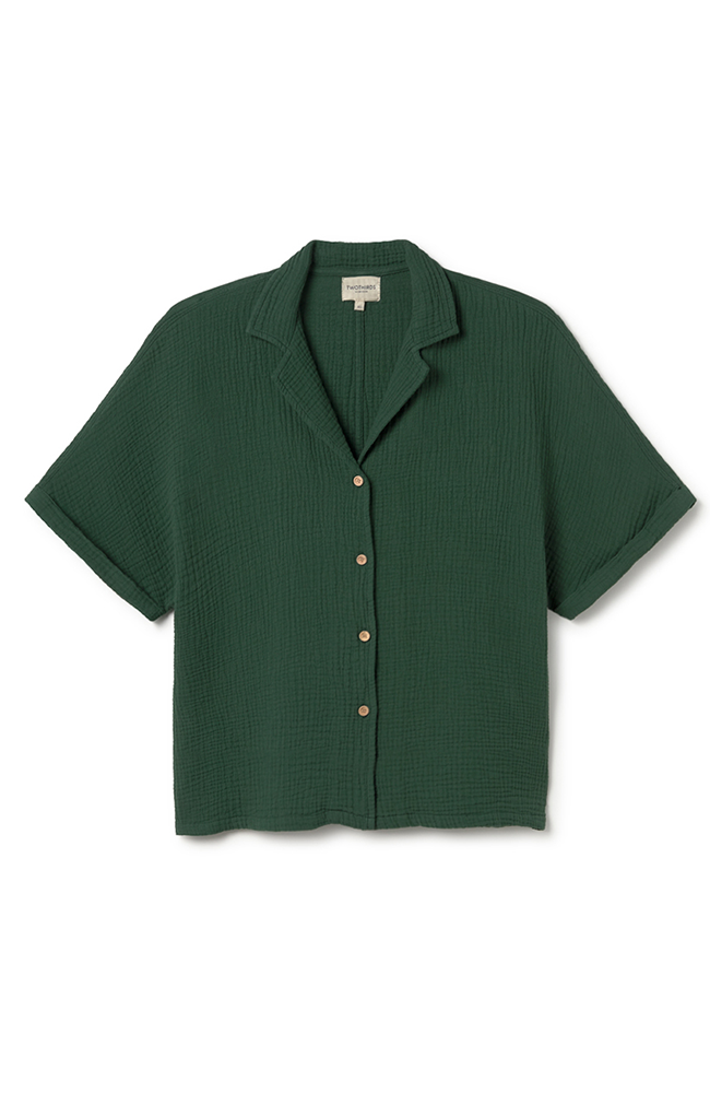 TWOTHIRDS Zuqar blouse in dark green, made from organic cotton for women | Sophie Stone
