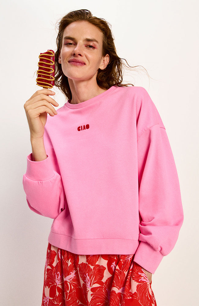 Lanius Ciao bella sweater roze van biologisch katoen voor vrouwen | Sophie Stone