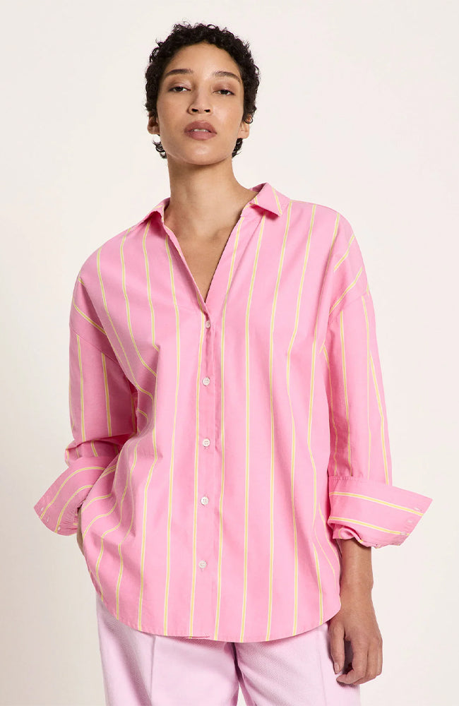 Lanius Blouse streep roze en geel dames van biologisch katoen vrouw | Sophie Stone