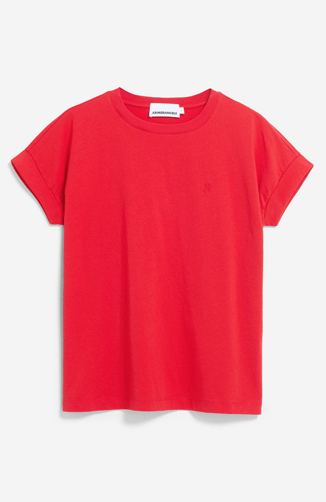 ARMEDANGELS Idaara T-shirt in red, made from organic cotton for women | Sophie Stone