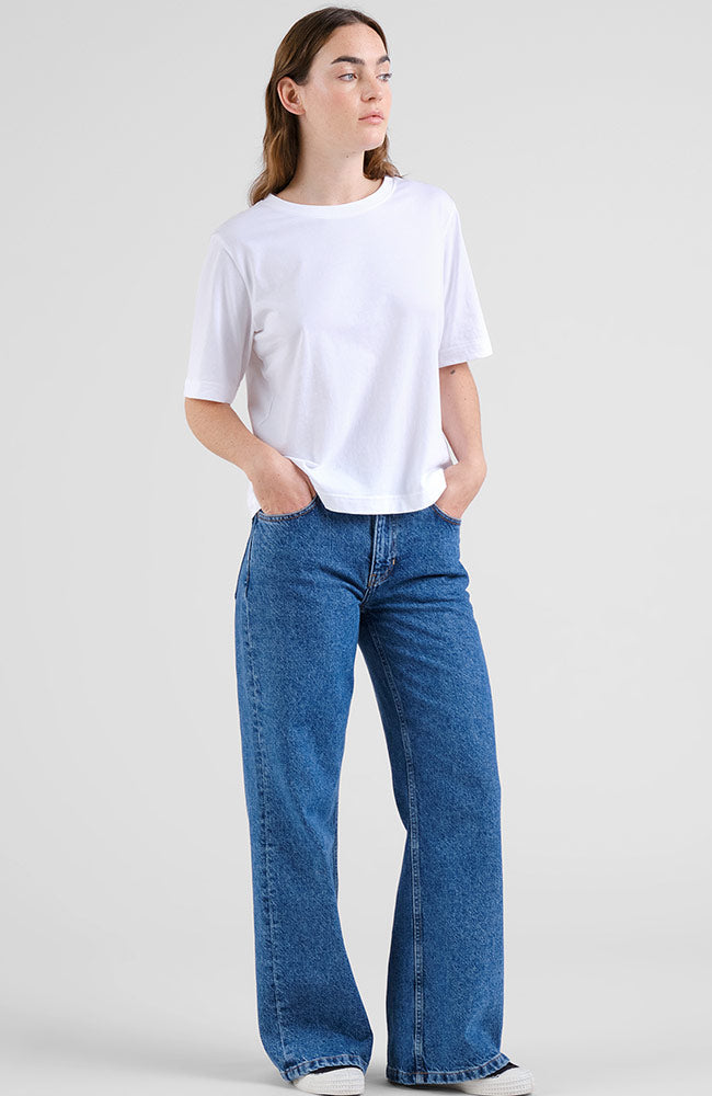 Dedicated Berlin flare jeans mid blue from recycled cotton for women | Sophie Stone