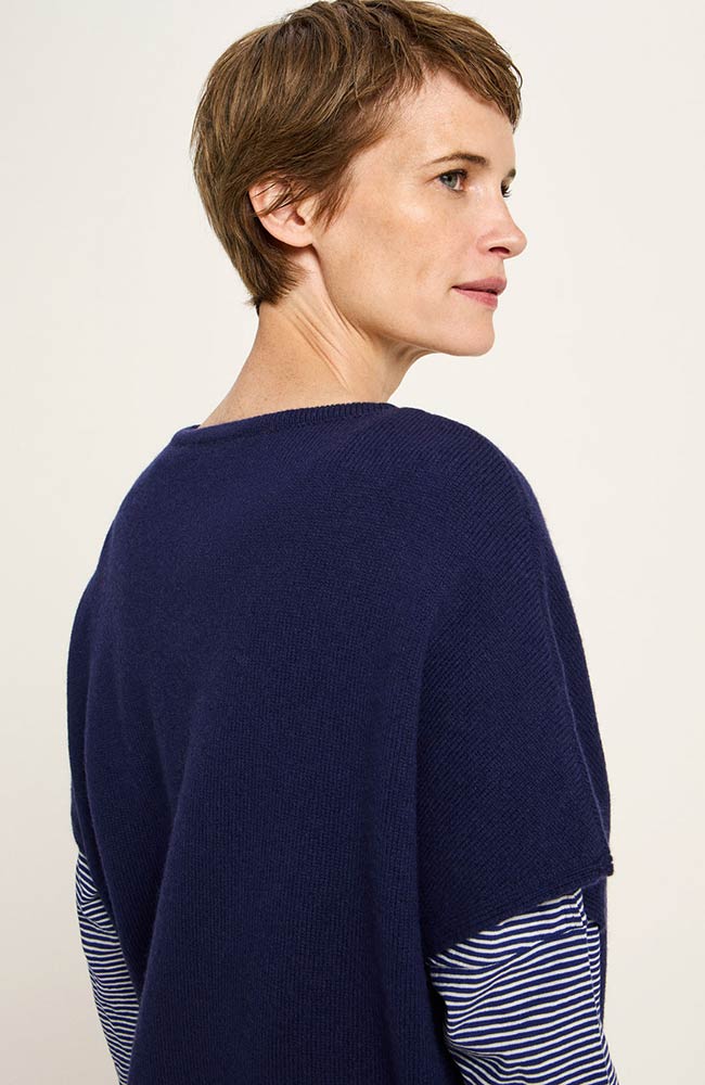 Lanius spencer navy in organic cotton and virgin wool for women | Sophie Stone