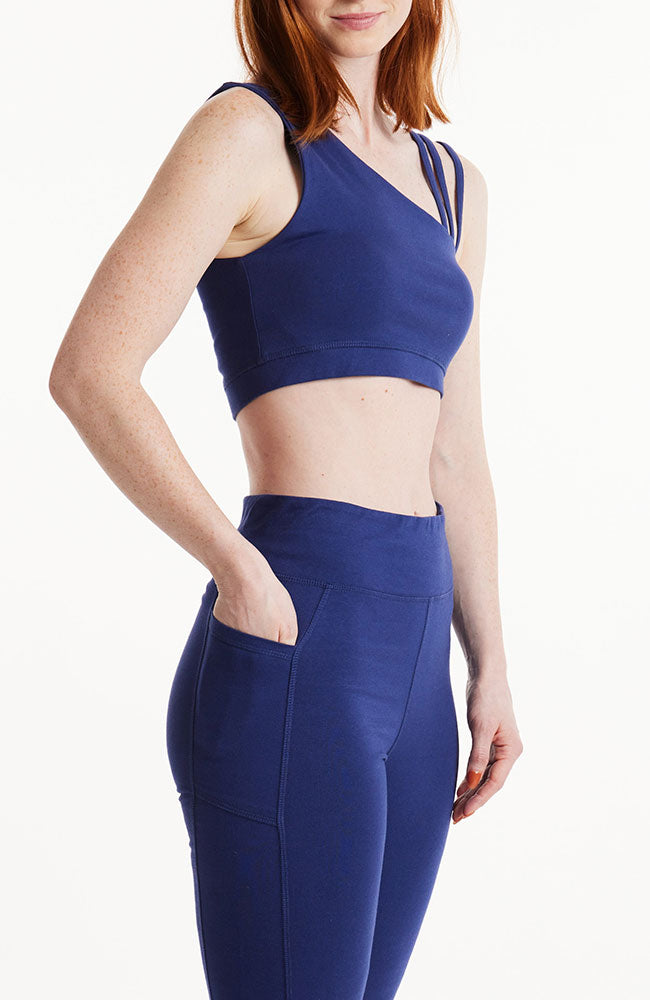 People Tree Yoga Asymmetric top blue | Sophie Stone