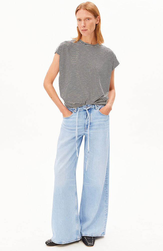 ARMEDANGELS Striped T-shirt, Black and White, Organic Cotton, Women's | Sophie Stone