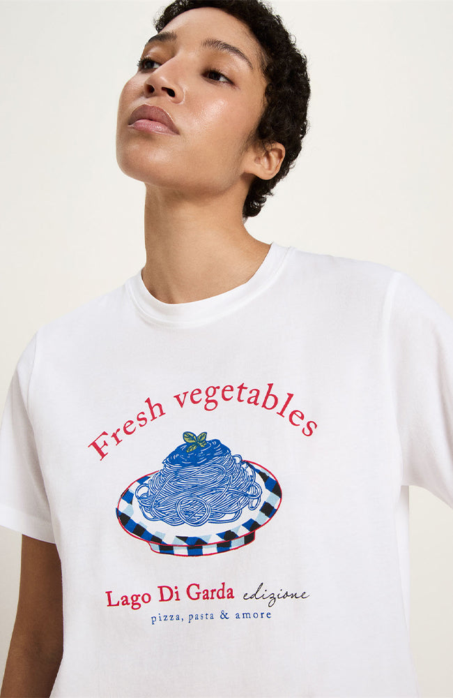 Lanius Statement tee fresh vegetables wit van biologisch katoen vrouw | Sophie Stone