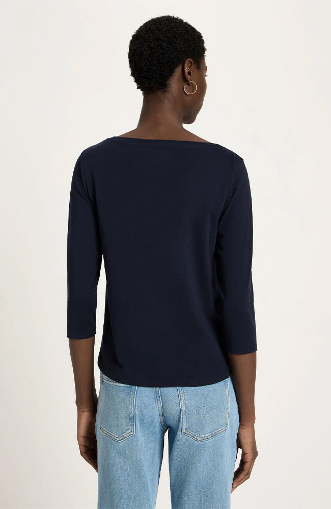 U-boothals top 3/4 mouw midnight van biologisch katoen dames | Sophie Stone