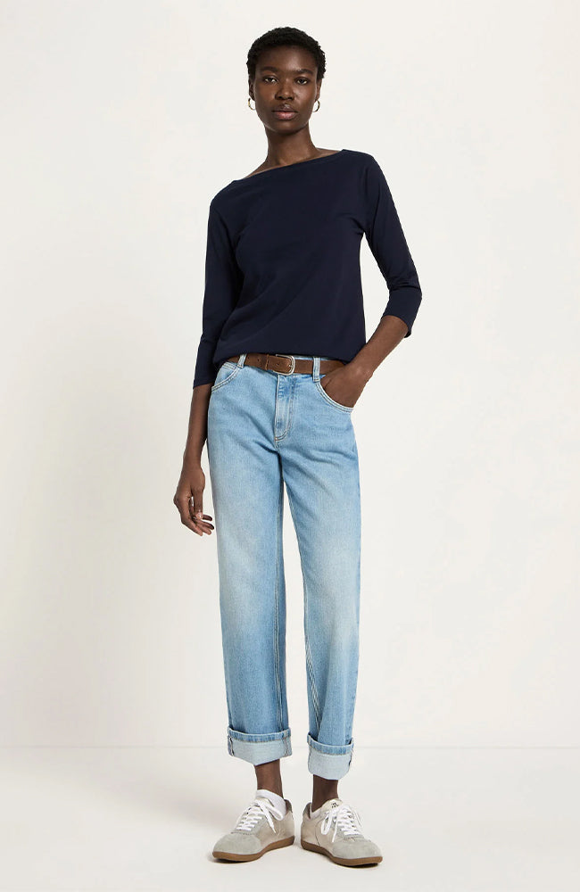 U-boothals top driekwart mouw midnight van biologisch katoen vrouw | Sophie Stone