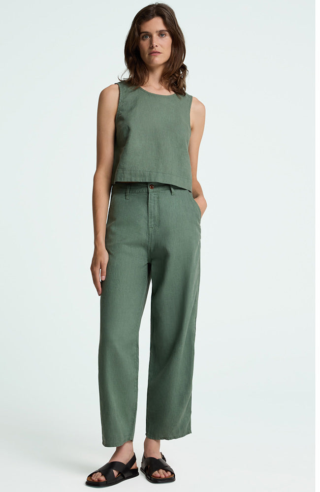 Kings of Indigo Belle Top in Forest Green, 100% Linen, for Women | Sophie Stone