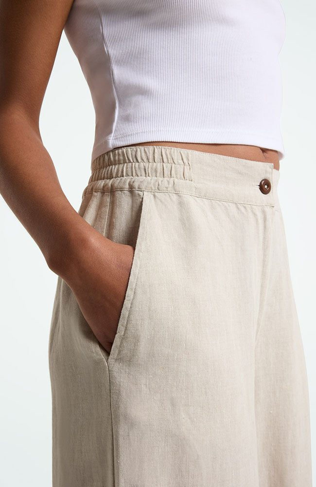 Kings of Indigo Lilian Beige 100% Linen Pants for Women | Sophie Stone