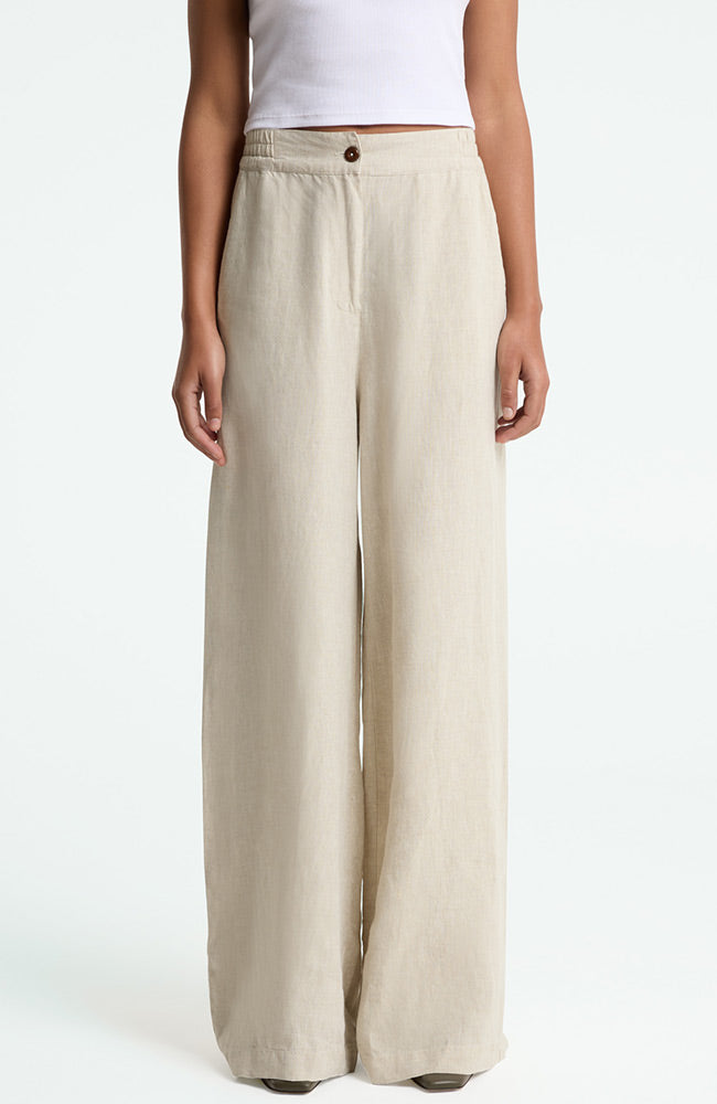 Kings of Indigo Lilian Beige Linen Pants for Women | Sophie Stone