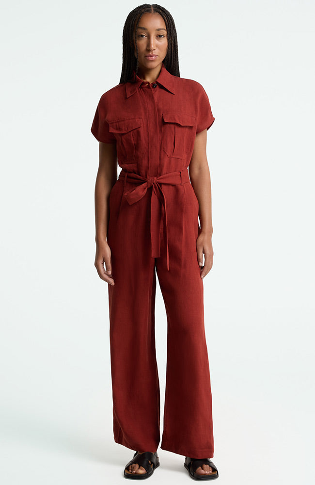 Kings of Indigo Margaret Jumpsuit in Burnt Henna Linen for Women | Sophie Stone