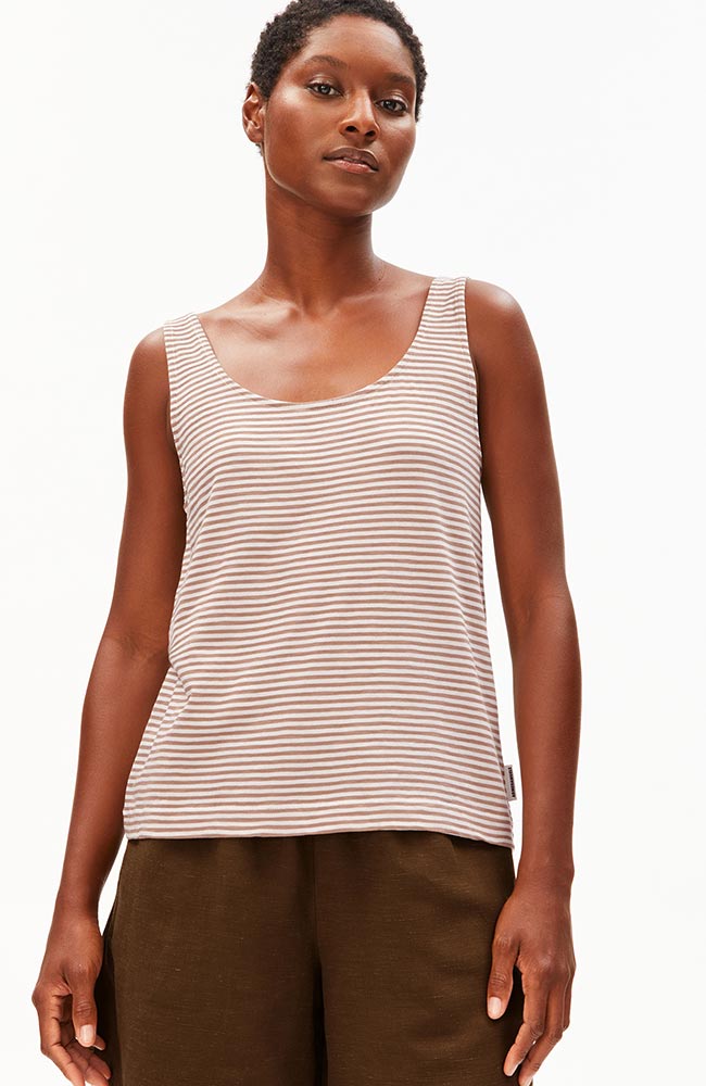 ARMEDANGELS Minaami stripes top oatmilk cinnamon dust bio katoen vrouw | Sophie Stone
