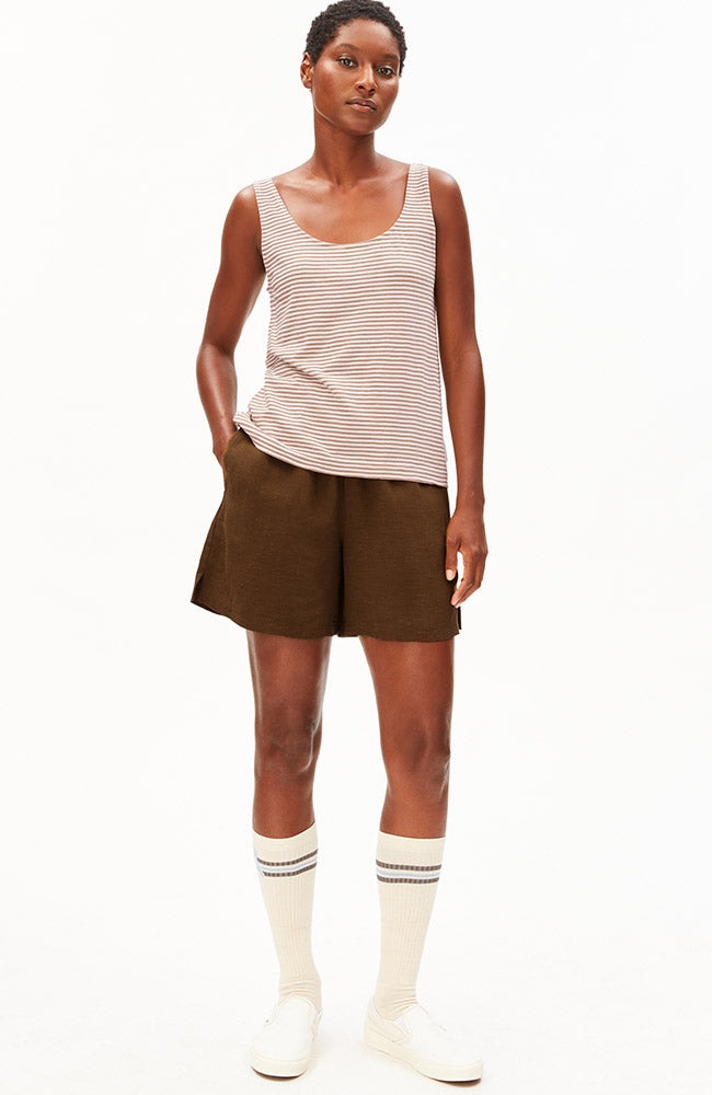 ARMEDANGELS Minaami stripes top oatmilk cinnamon dust bio katoen dames | Sophie Stone