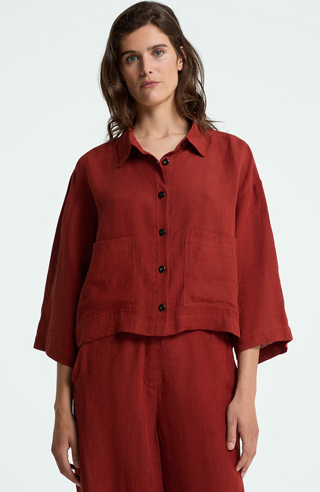 King of Indigo Wanda Jacket in Burnt Henna, 100% Linen, for Women | Sophie Stone