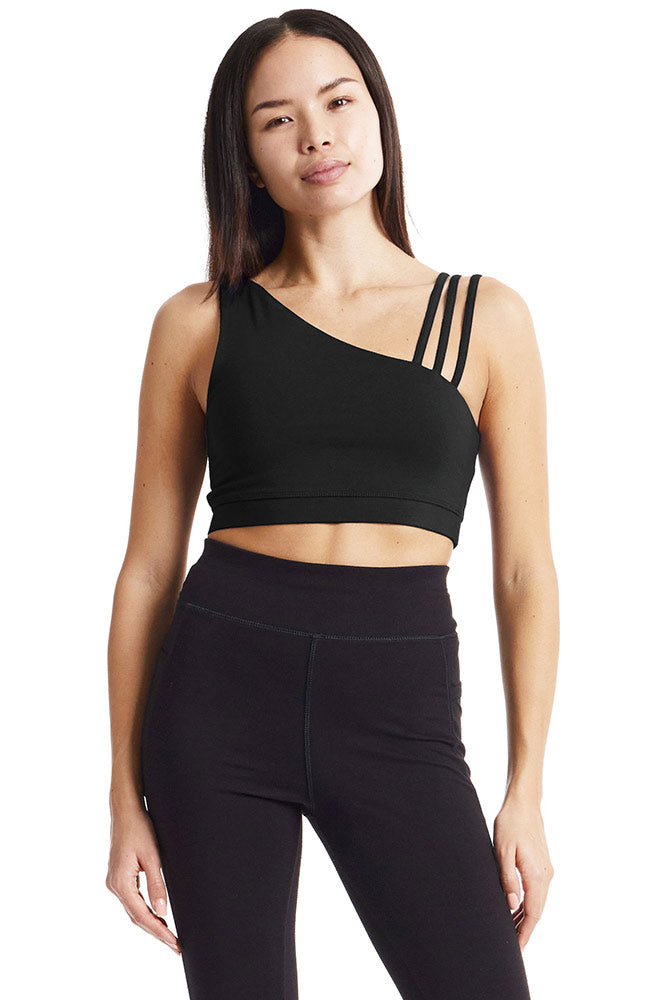 People Tree Yoga Asymmetric top black from organic cotton | Sophie Stone