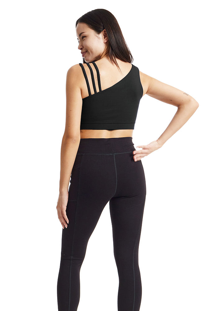 People Tree Yoga Asymmetric top black from organic cotton | Sophie Stone