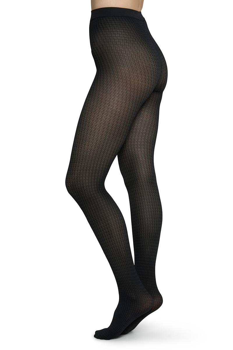 Schwedische Strümpfe | Agnes Houndstooth Panty Schwarz | Sophie Stone