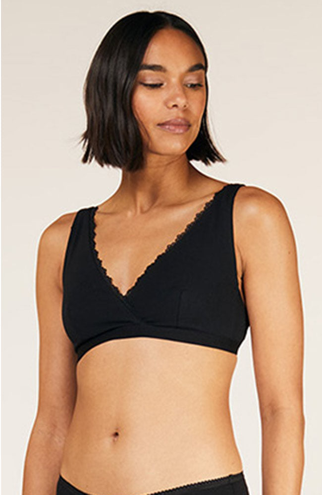 People Tree Lace Trim Triangle Bra Top black bio katoen | Sophie Stone