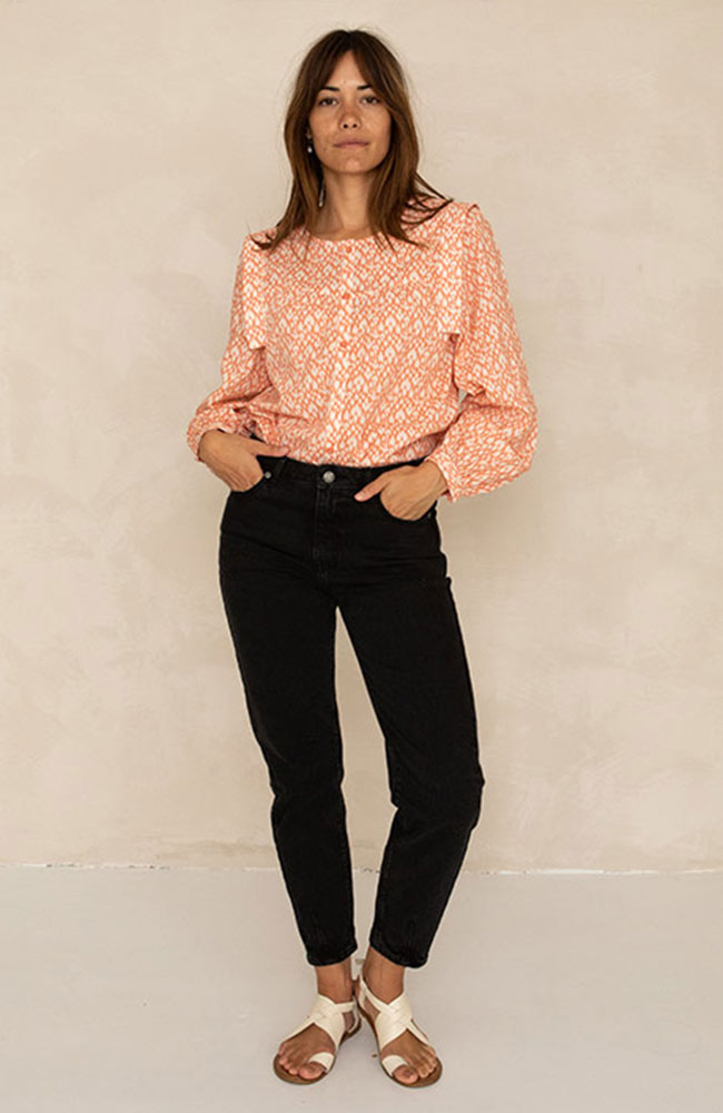 J label Renu blouse ikat peach van katoen en viscose | Sophie Stone