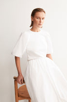 ARMEDANGELS Women's White Organic Cotton Puffed-Sleeve Shirt | Sophie Stone