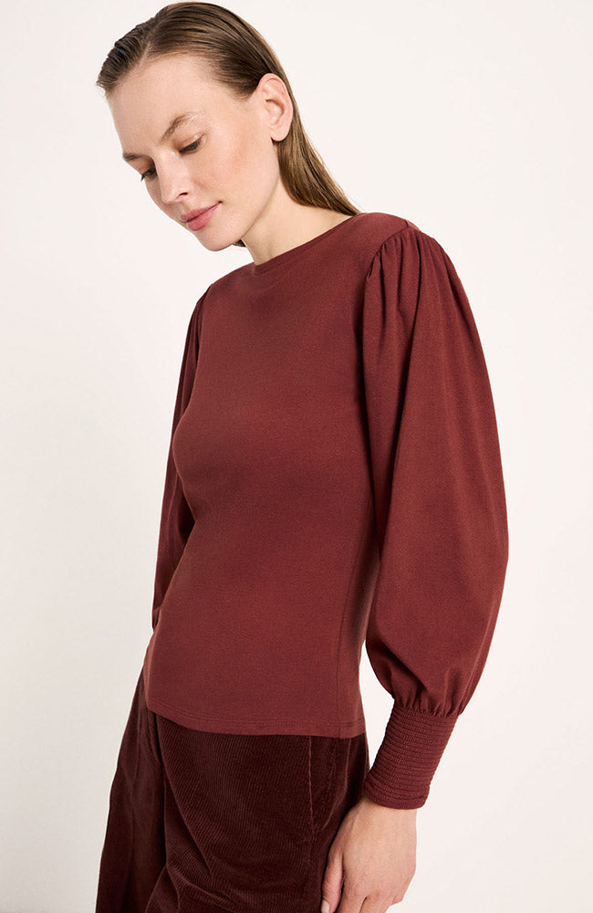 Lanius pofmouw shirt mahagony van biologisch katoen voor dames | Sophie Stone