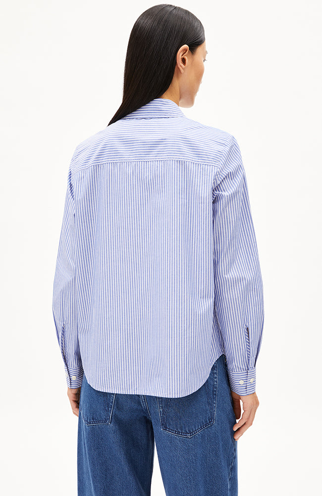 ARMEDANGELS Louilaa blouse white-lapis blue from organic cotton ladies | Sophie Stone