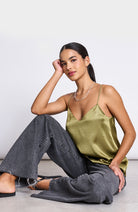 JAN N JUNE Maud slip top woody olive from viscose for woman | Sophie Stone