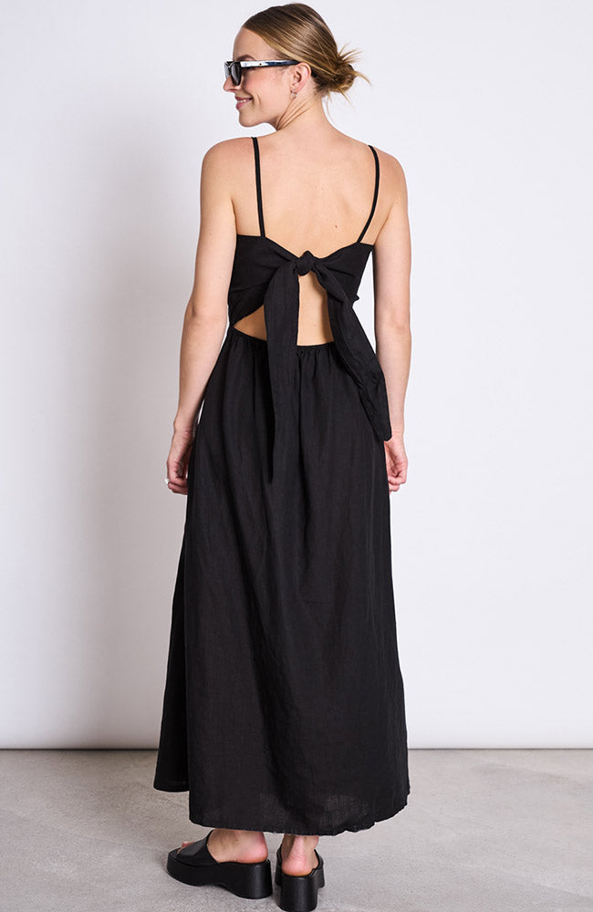 Jan 'n June Leuven bow dress black van linnen voor dames | Sophie Stone 