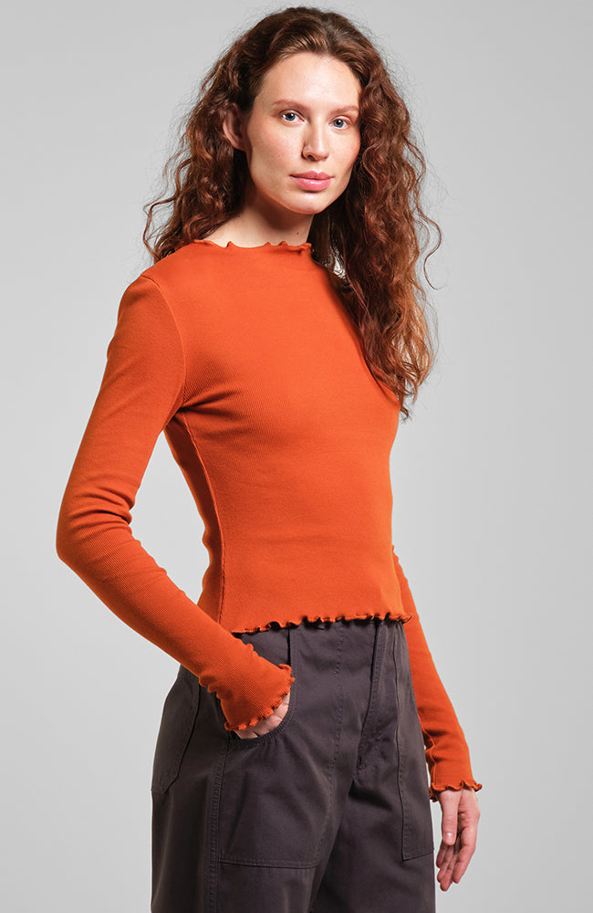 Dedicated Ryd rib top cinnamon orange from organic cotton for women | Sophie Stone